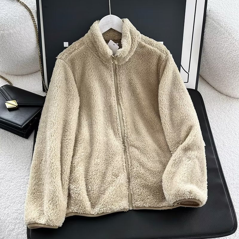 Women's Fleece Zipper Jacket Long Sleeve Casual Coat