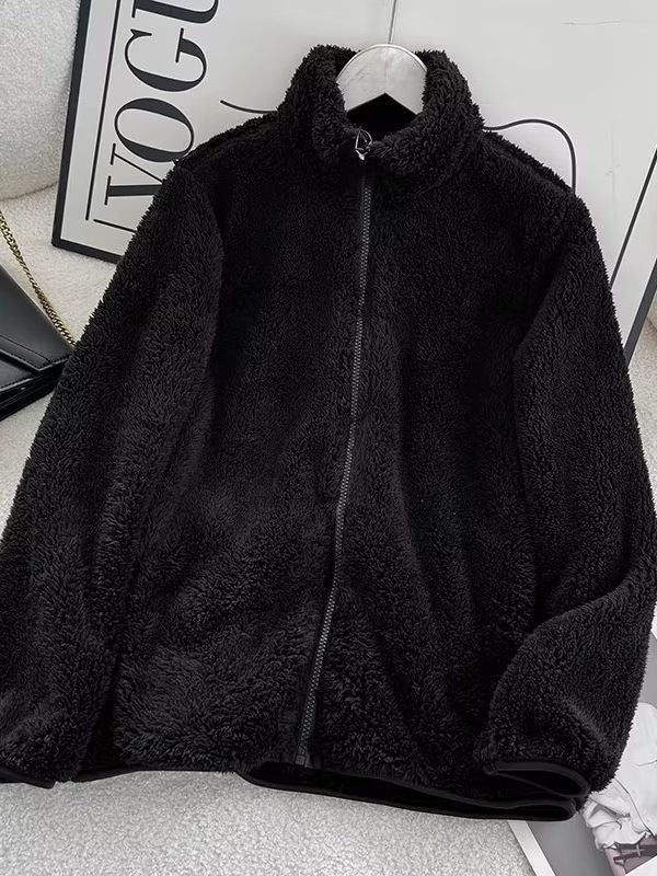 Women's Fleece Zipper Jacket Long Sleeve Casual Coat