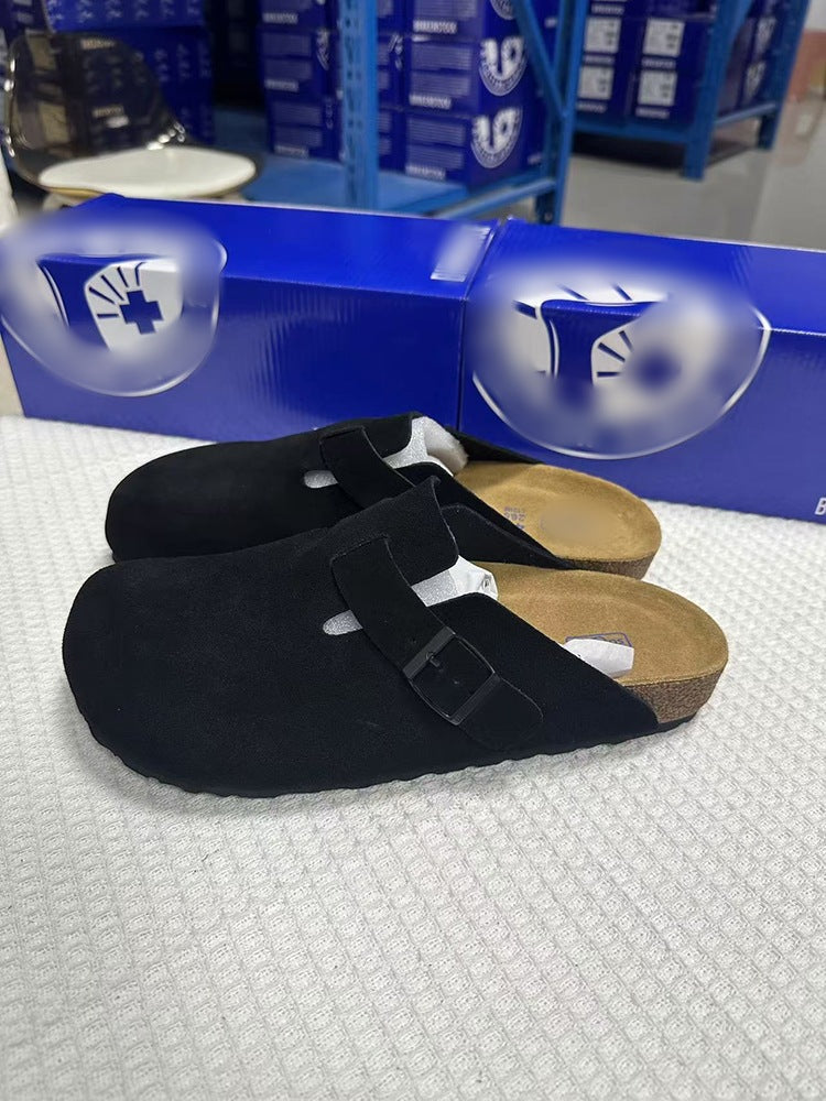 Unisex Leather Slippers with Cork Sole