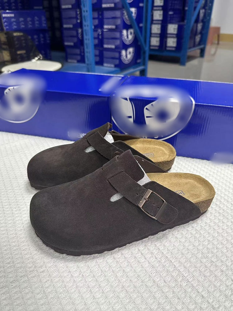 Unisex Leather Slippers with Cork Sole