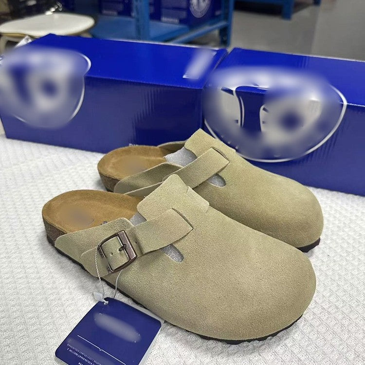 Unisex Leather Slippers with Cork Sole