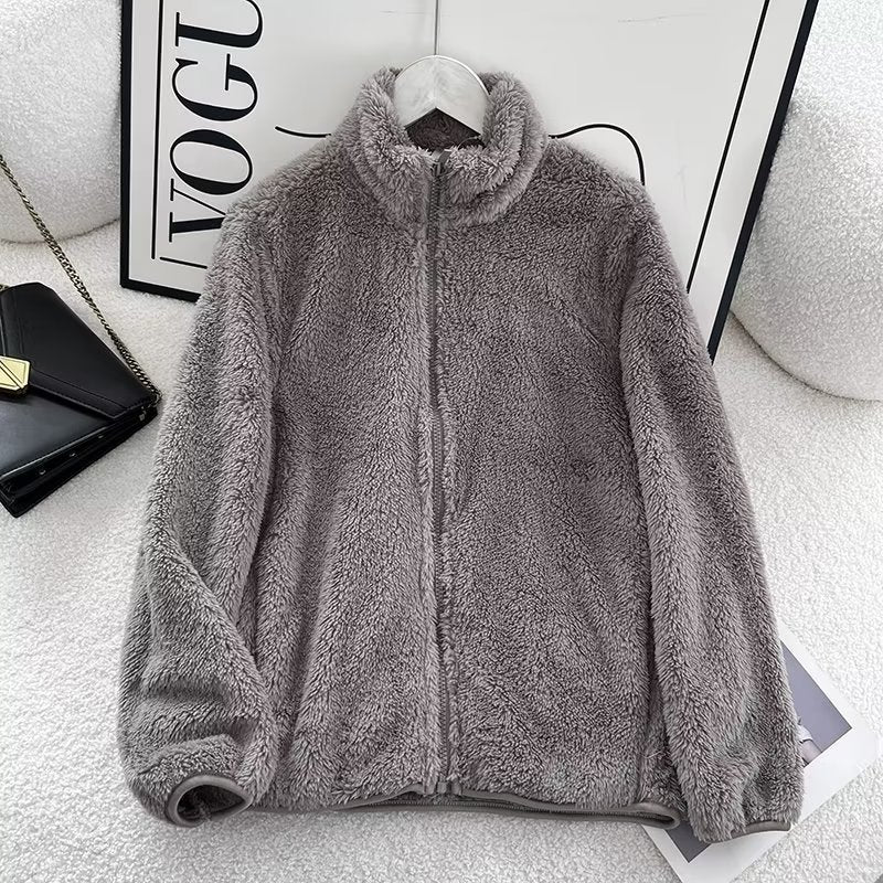 Women's Fleece Zipper Jacket Long Sleeve Casual Coat