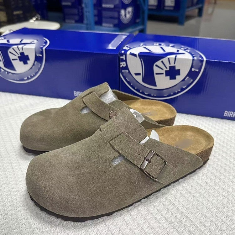Unisex Leather Slippers with Cork Sole