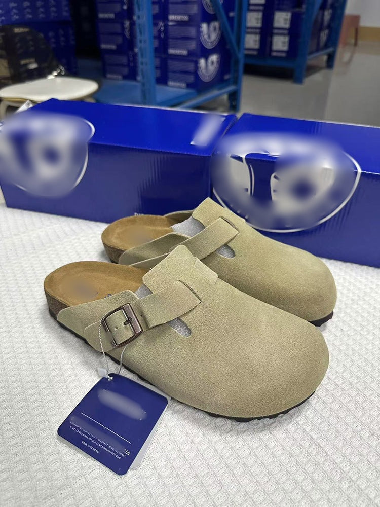 Unisex Leather Slippers with Cork Sole