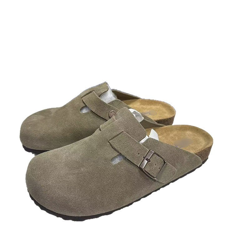 Unisex Leather Slippers with Cork Sole