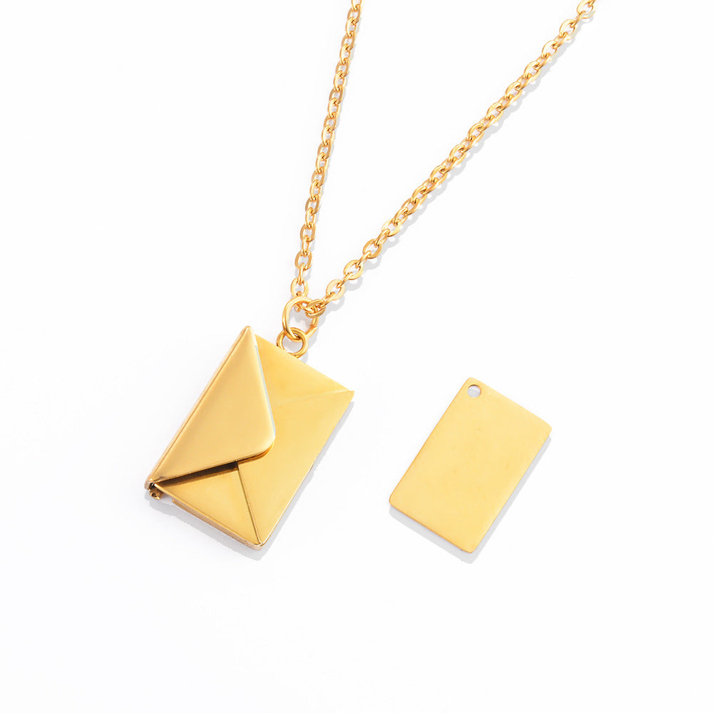 Engraved Love Letter Envelope Necklace Stainless Steel Couple Pendant