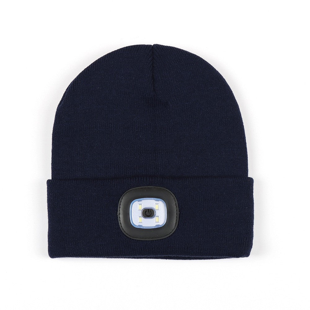 Outdoor sports LED button electronic light knitted hat