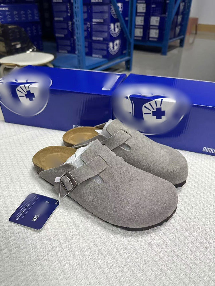Unisex Leather Slippers with Cork Sole