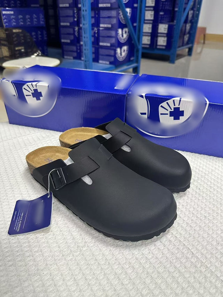 Unisex Leather Slippers with Cork Sole