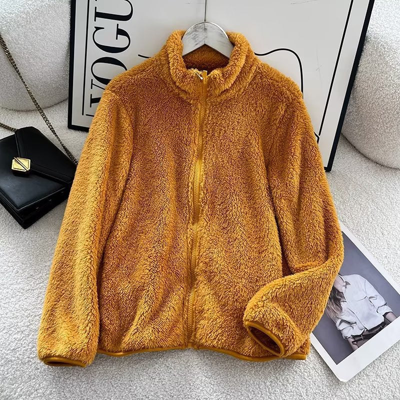 Women's Fleece Zipper Jacket Long Sleeve Casual Coat