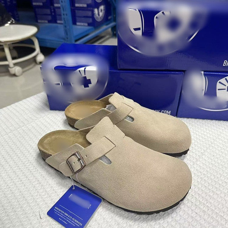 Unisex Leather Slippers with Cork Sole