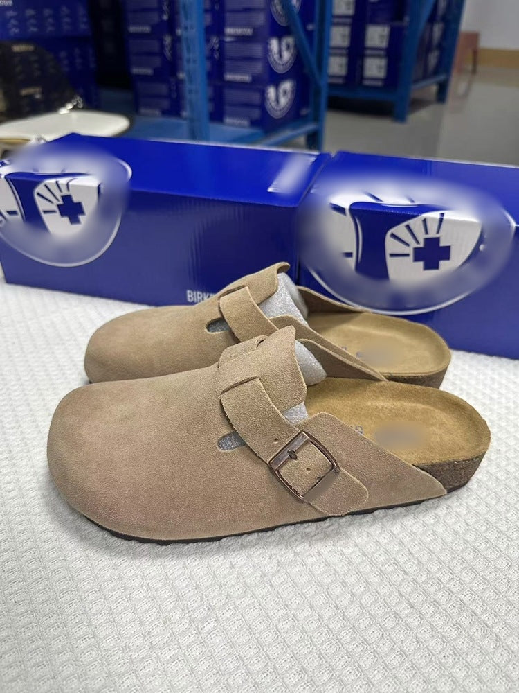 Unisex Leather Slippers with Cork Sole