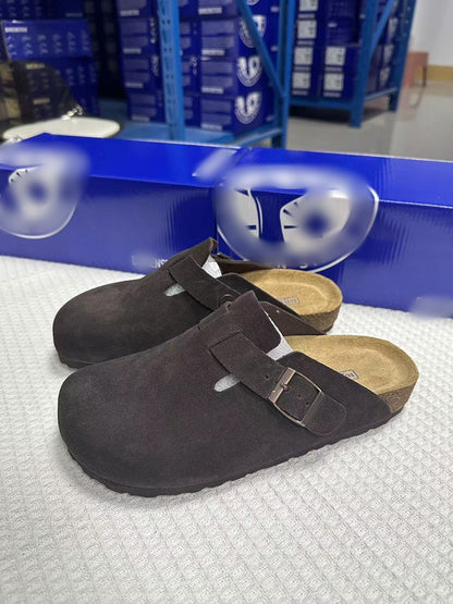 Unisex Leather Slippers with Cork Sole