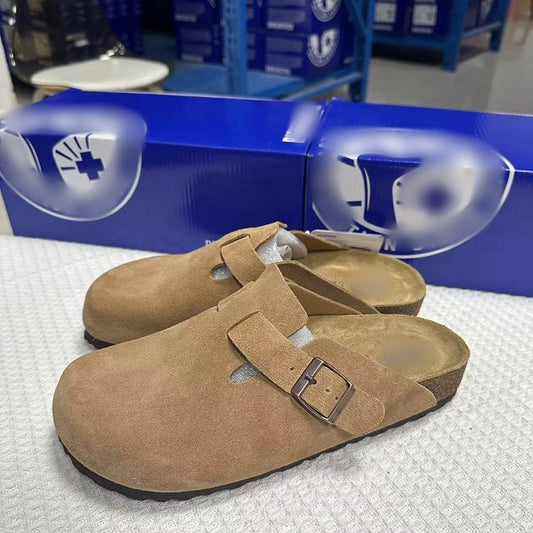 Unisex Leather Slippers with Cork Sole