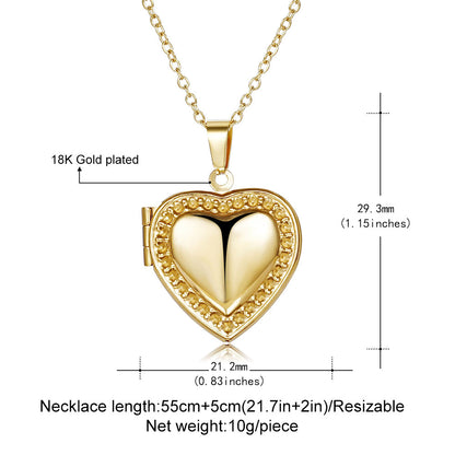 Stainless steel heart necklace can be opened heart-shaped photo frame photo box