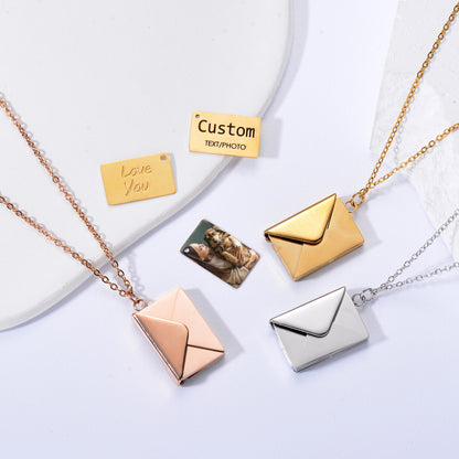 Engraved Love Letter Envelope Necklace Stainless Steel Couple Pendant