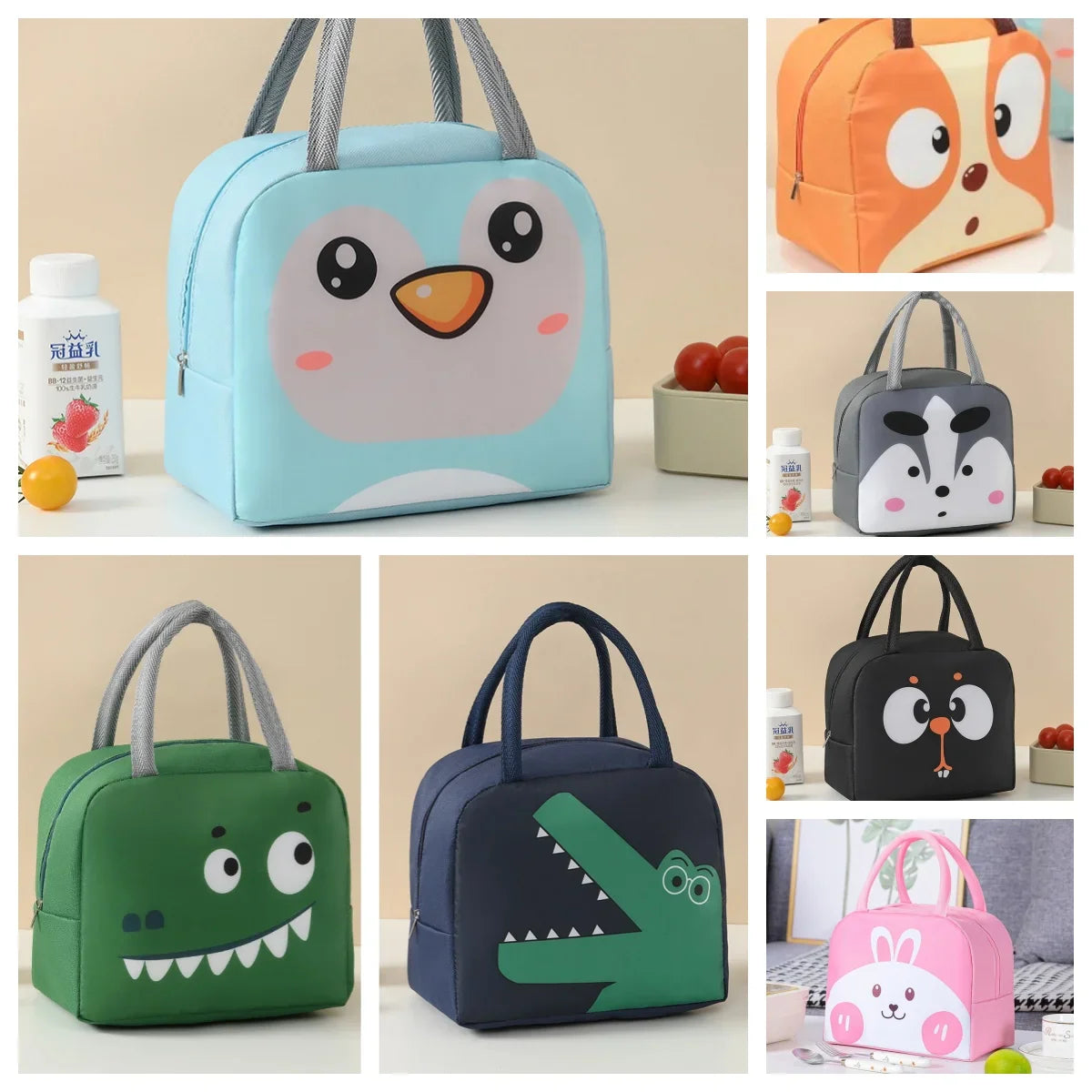 Cute Cartoon Waterproof Large Capacity Lunch Bag Lunch Box Storage Bag Unisex