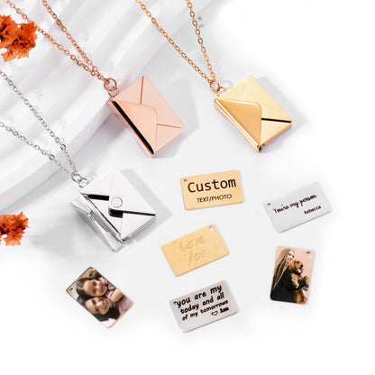 Engraved Love Letter Envelope Necklace Stainless Steel Couple Pendant