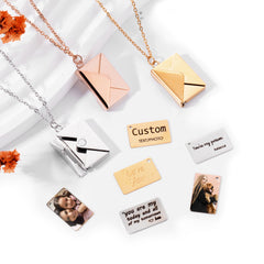 Engraved Love Letter Envelope Necklace Stainless Steel Couple Pendant